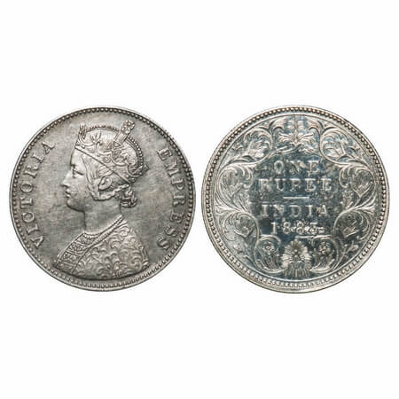 Victoria Empress, Silver, Rupee, 1883, Bombay Mint, A3/I, 'B' raised, Flat 1. F. Prid 164.