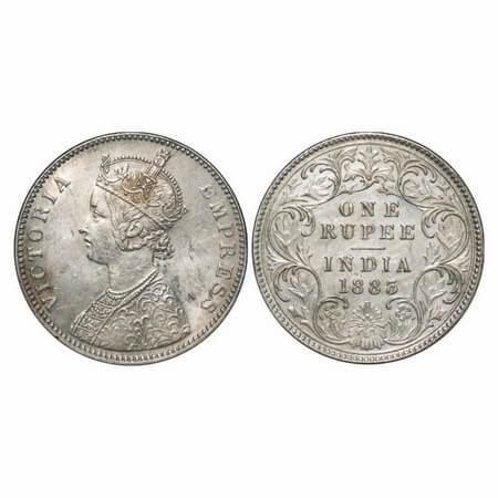 Victoria Empress, Silver, Rupee, 1883, Bombay Mint, A3/I, 'B' raised, Flat 1. F. Prid 164.