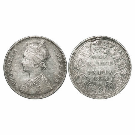 Victoria Empress, Silver, Rupee, 1884, Bombay Mint, A3/II(i), 'B' raised(bottom), Inclined