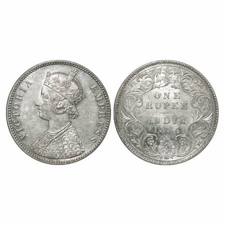 Victoria Empress, Silver, Rupee, 1884, Bombay Mint, A3/I, 'B' raised, Flat 1. F. Prid 167.