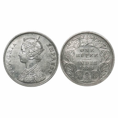 Victoria Empress, Silver, Rupee, 1884, Calcutta Mint, A1/I, 'C' incused, Flat 1. F. Prid 1