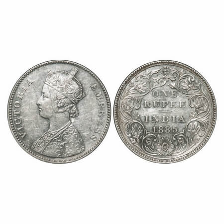Victoria Empress, Silver, Rupee, 1885, Bombay Mint, A3/II(i), 'B' raised, Top stroke of nu