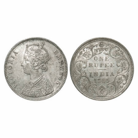 Victoria Empress, Silver, Rupee, 1885, Bombay Mint, A3/II(i), 'B' raised, Top stroke of nu