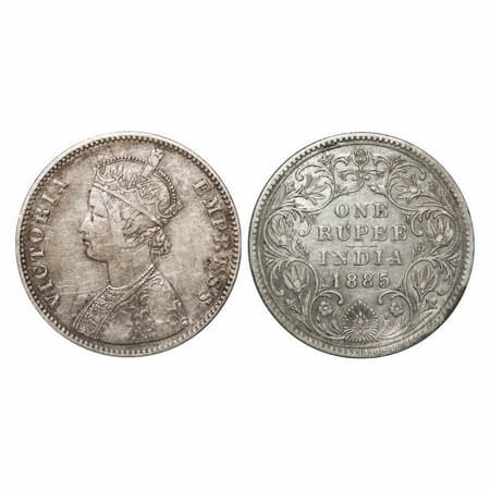 Victoria Empress, Silver, Rupee, 1885, Bombay Mint, A3/II(iv), 'B' raised, Inclined 1. F. 