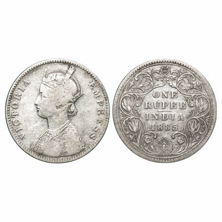 Victoria Empress, Silver, Rupee, 1885, Bombay Mint, A3/II(iv), 'B' raised, Inclined 1. F. 