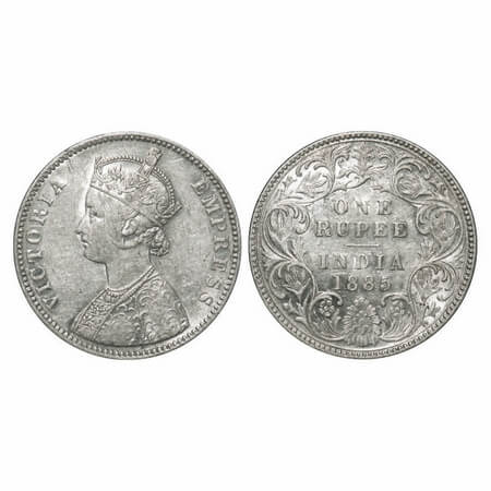 Victoria Empress, Silver, Rupee, 1885, Bombay Mint, A3/I, 'B' raised, Flat 1. F. Prid 169.