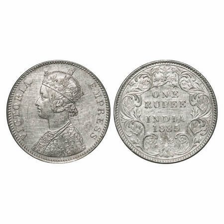 Victoria Empress, Silver, Rupee, 1885, Bombay Mint, A3/I, 'B' raised, Flat 1. F. Prid 169.