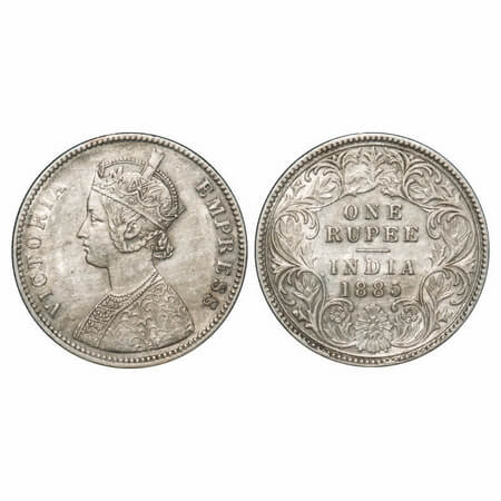Victoria Empress, Silver, Rupee, 1885, Calcutta Mint, A1/I, 'C' incused, Top stroke of num