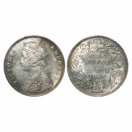 Victoria Empress, Silver, Rupee, 1886, Bombay Mint, C2/I, 'B' incused, Flat 1. F. Prid 171