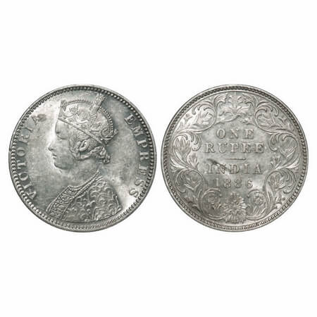 Victoria Empress, Silver, Rupee, 1886, Bombay Mint, C2/I, 'B' incused, Flat 1. F. Prid 171