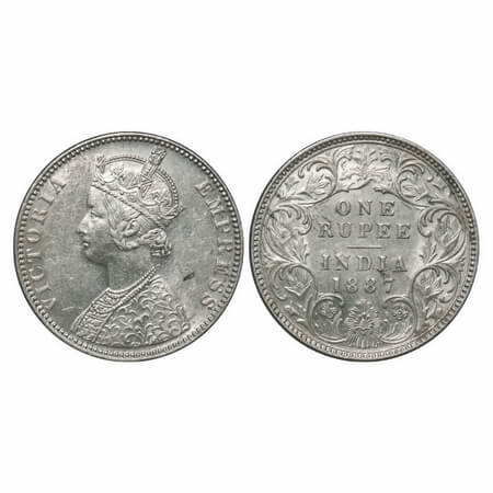 Victoria Empress, Silver, Rupee, 1887, Bombay Mint, C2/I(ii), 'B' raised, Flat 1, Die crac