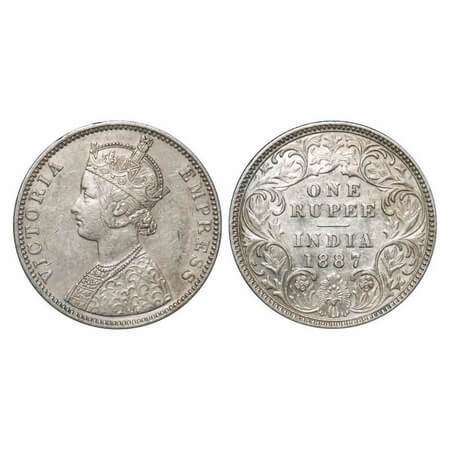 Victoria Empress, Silver, Rupee, 1887, Bombay Mint, C2/I(i), 'B' incused, B incused invert