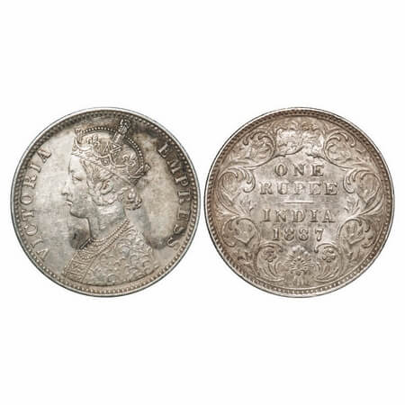 Victoria Empress, Silver, Rupee, 1887, Bombay Mint, C2/I(ii), 'B' incused, B incused inver