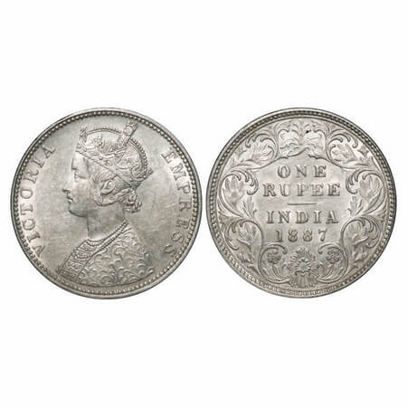 Victoria Empress, Silver, Rupee, 1887, Bombay Mint, C2/I(ii), 'B' incused, B incused inver