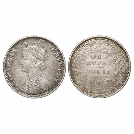 Victoria Empress, Silver, Rupee, 1887, Calcutta Mint, C3/I(i), 'C' incused, Flat 1. F. Pri