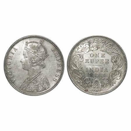 Victoria Empress, Silver, Rupee, 1888, Bombay Mint, C2/I, 'B' raised, Flat 1. F. Prid 174.