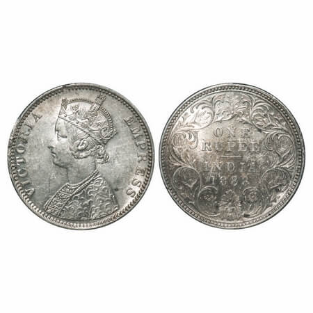 Victoria Empress, Silver, Rupee, 1888, Bombay Mint, C2/I, 'B' raised, Flat 1. F. Prid 174.