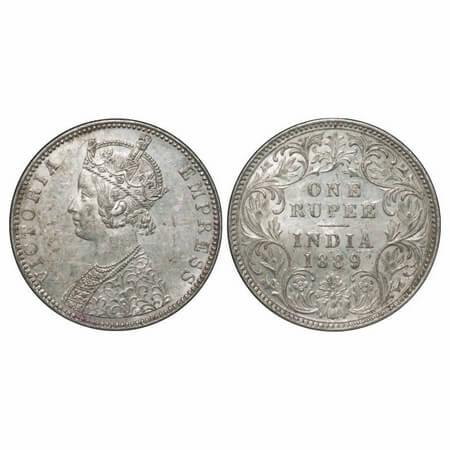 Victoria Empress, Silver, Rupee, 1889, Bombay Mint, C2/I, 'B' incused, Flat 1. F. Prid 177