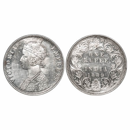 Victoria Empress, Silver, Rupee, 1889, Bombay Mint, C2/I, 'B' incused, Flat 1. F. Prid 177