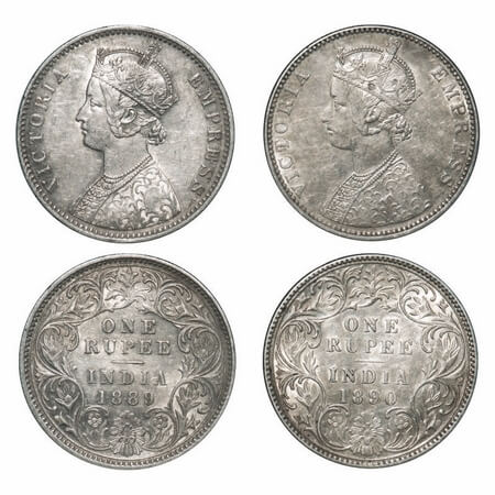 Victoria Empress, Silver, Rupee, (2 coins), 1) 1889, Calcutta Mint, C3/I(i), 'C' incused, 