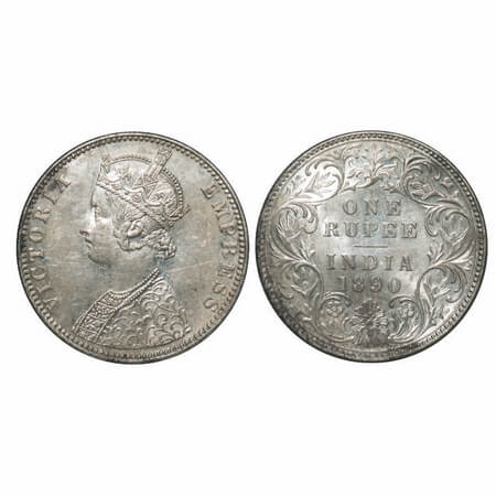 Victoria Empress, Silver, Rupee, 1890, Bombay Mint, C2/I, 'B' incused, Flat 1. F. Prid 178