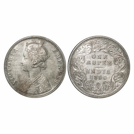 Victoria Empress, Silver, Rupee, 1890, Bombay Mint, C2/I, 'B' incused, Flat 1. F. Prid 178