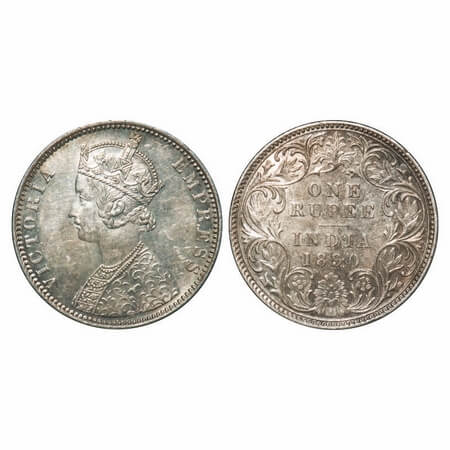 Victoria Empress, Silver, Rupee, 1890, Bombay Mint, C2/I, 'B' incused, Flat 1. F. Prid 178