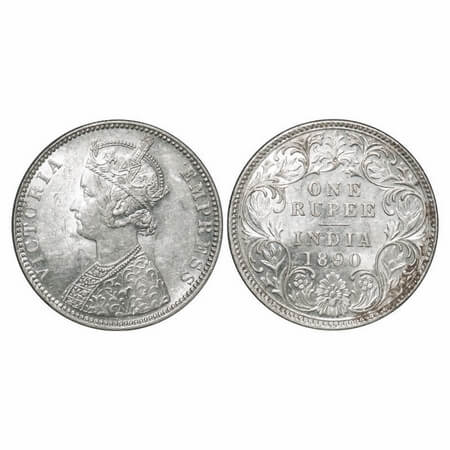 Victoria Empress, Silver, Rupee, 1890, Bombay Mint, C2/I, 'B' incused, Flat 1. F. Prid 178