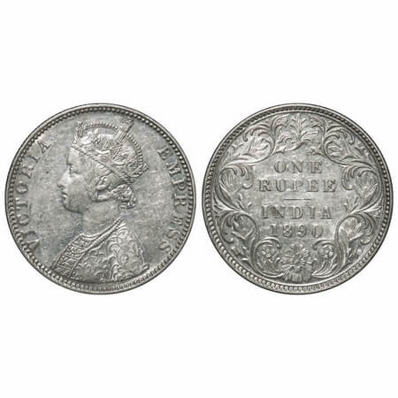 Victoria Empress, Silver, Rupee, 1890, Bombay Mint, C2/I, 'B' incused Flat 1. F. Prid 178.