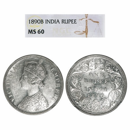 Victoria Empress, Silver, Rupee, 1890, Bombay Mint, C2/I, 'B' incused, Flat 1. F. Prid 178