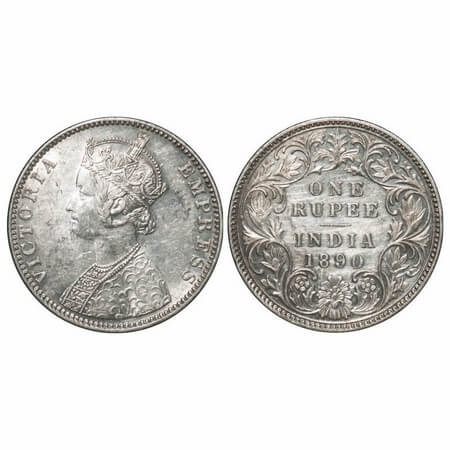 Victoria Empress, Silver, Rupee, 1890, Bombay Mint, C2/I, 'B' incused, Flat 1. F. Prid 178
