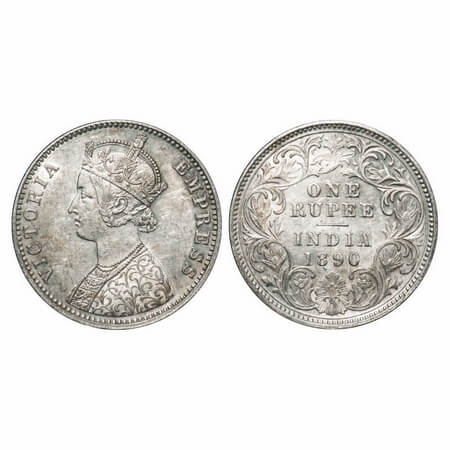 Victoria Empress, Silver, Rupee, 1890, Calcutta Mint, C3/I(i), 'C' incused, Flat 1. F. Pri