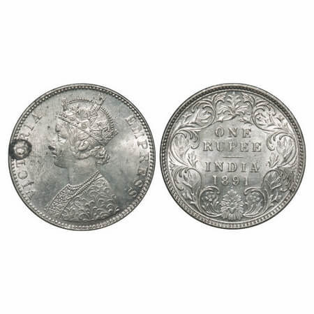 Victoria Empress, Silver, Rupee, 1891, Bombay Mint, C2/I, 'B' incused, Flat 1. F. Prid 179