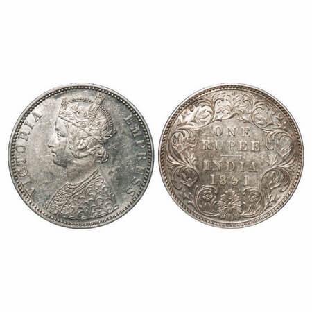 Victoria Empress, Silver, Rupee, 1891, Bombay Mint, C2/I, 'B' incused, Flat 1. F. Prid 179