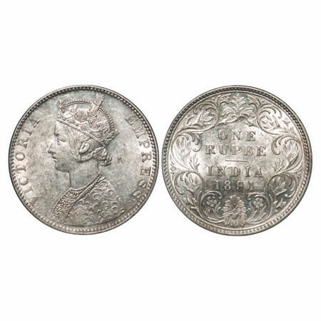 Victoria Empress, Silver, Rupee, 1891, Bombay Mint, C2/I, 'B' incused, Flat 1. F. Prid 179