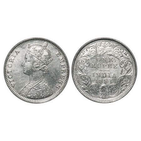 Victoria Empress, Silver, Rupee, 1891, Calcutta Mint, C3/I(i), 'C' incused, Flat 1. F. Pri