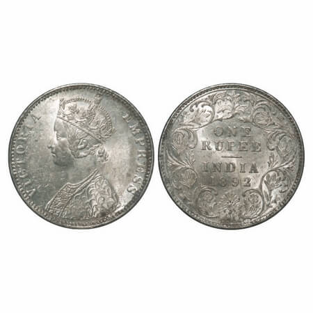 Victoria Empress, Silver, Rupee, 1892, Bombay Mint, C2/I, 'B' incused, Flat 1. F. Prid 181
