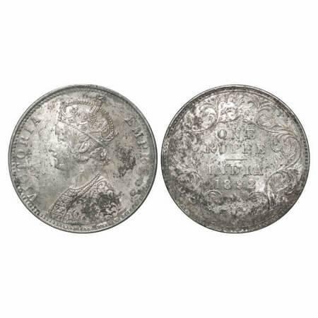 Victoria Empress, Silver, Rupee, 1892, Bombay Mint, C2/I, 'B' incused, Flat 1. F. Prid 181