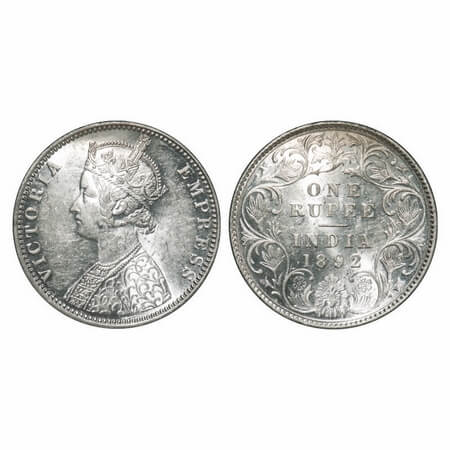 Victoria Empress, Silver, Rupee, 1892, Bombay Mint, C2/I, 'B' incused, Flat 1. F. Prid 181