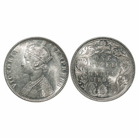 Victoria Empress, Silver, Rupee, 1892, Bombay Mint, C2/I(ii), 'B' incused, Flat 1. F. Prid