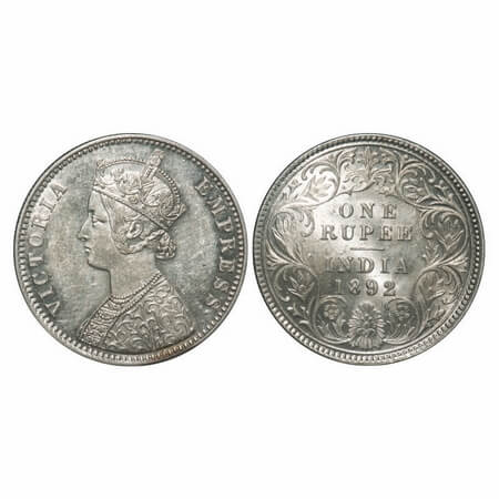 Victoria Empress, Silver, Rupee, 1892, Calcutta Mint, C3/I, 'C' incused, Flat 1. F. Prid 1