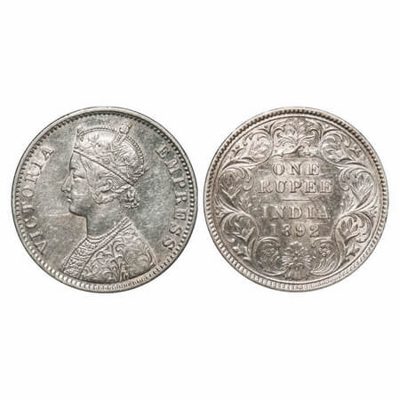 Victoria Empress, Silver, Rupee, 1892, Calcutta Mint, C3/I, 'C' incused, Flat 1. F. Prid 1