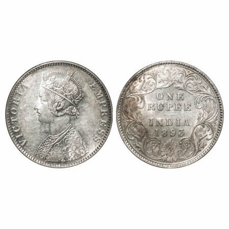 Victoria Empress, Silver, Rupee, 1893, Bombay Mint, C2/I(ii), 'B' incused, Flat 1, Normal 