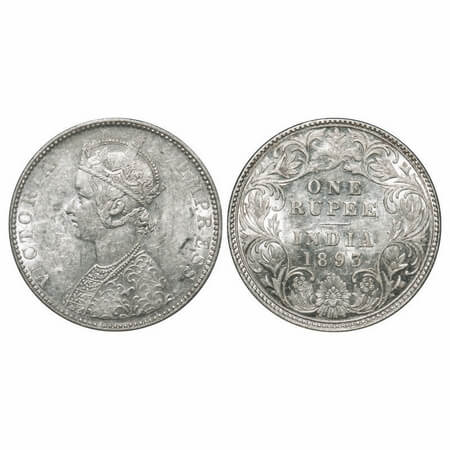 Victoria Empress, Silver, Rupee, 1893, Bombay Mint, C2/I(ii), 'B' incused, Flat 1, Die cra