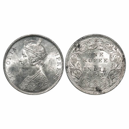 Victoria Empress, Silver, Rupee, 1893, Bombay Mint, C2/I(ii), 'B' incused, Flat 1. F. Prid