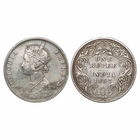 Victoria Empress, Silver, Rupee, 1897, Bombay Mint, C2/I(ii), 'B' incused. F. Prid 183. GK