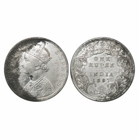 Victoria Empress, Silver, Rupee, 1897, Bombay Mint, C2/I, 'B' incused, Flat 1. F. Prid 183