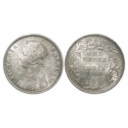 Victoria Empress, Silver, Rupee, 1900, Bombay Mint, A3(i)/I(ii), 'B' incused, Flat 1. F. P