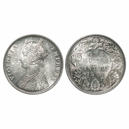 Victoria Empress, Silver, Rupee, 1901, Bombay Mint, A3(i)/I(ii), 'B' incused, Flat 1. F. P