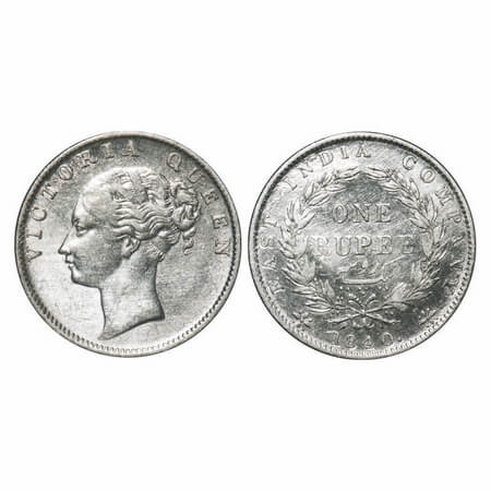 Victoria Queen, Silver, Rupee, 1840, CL, Calcutta Mint, A/III, English Head, With Two leav